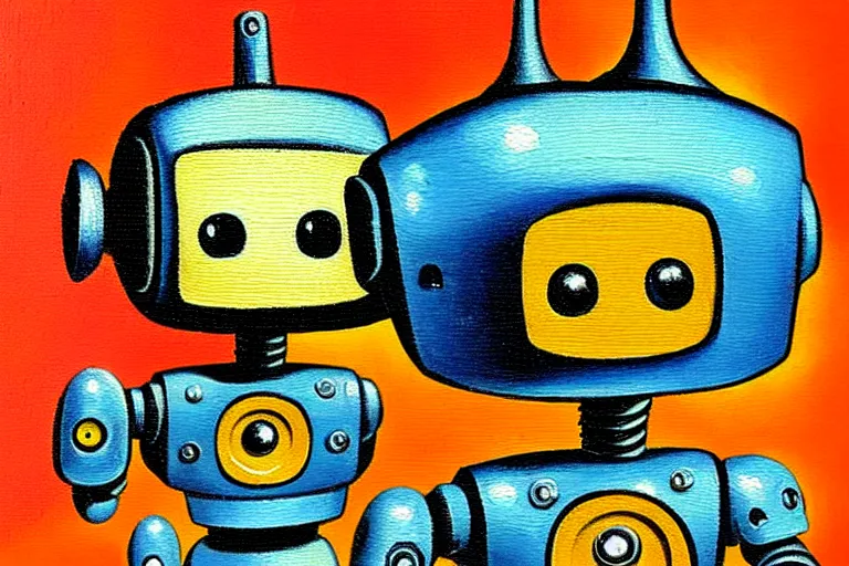 Image similar to a cute little robots painting by kelly freas