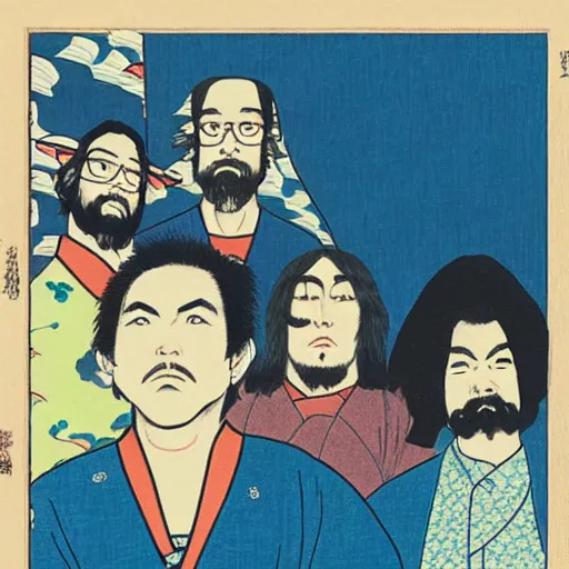 Image similar to weezer blue album cover, ukiyo - e style