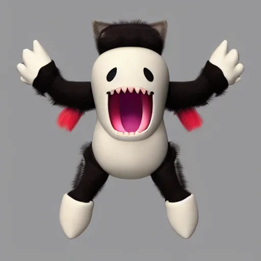 Image similar to cute fumo plush of a hungry monster girl, large maw smile, vray