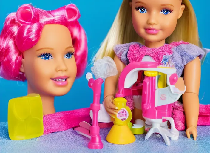 Prompt: sune barbie play set, children's toy advertisement, studio photography, close - up