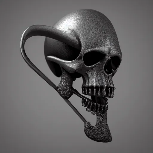 Image similar to a black sword skull handle, ornament, on a gray background, a 3 d render by dom qwek, raytracing, trending on polycount, futurism, hard surface modeling, rendered in maya, artstation hd