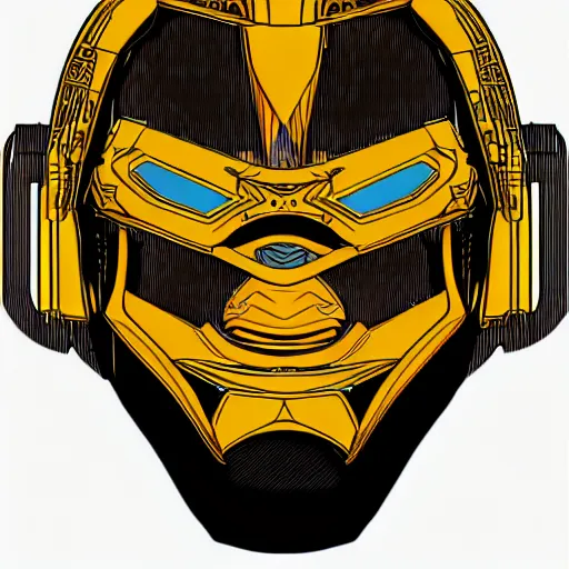 Image similar to helmet lion cyberpunk made of yellow lava and fire in angga tantama style, profile portrait, digital illustration, vector art, drawing, mecha, epic size, epic scale, macro art