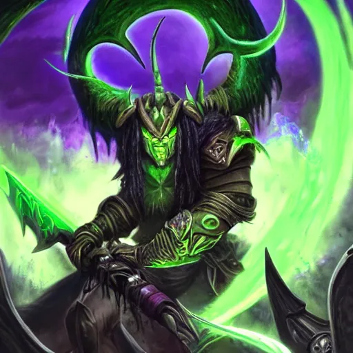 Image similar to illidan stormrage painting grandiose fantasy slaying demons