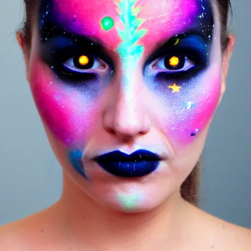 Image similar to Face painting heavily inspired in Liminal space in outer space, full face, artistic