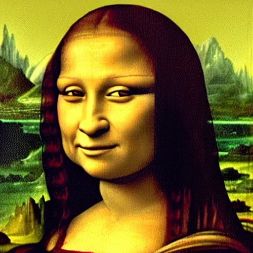 Image similar to A portrait of shrek in the style of the mona lisa, by leonardo davinci