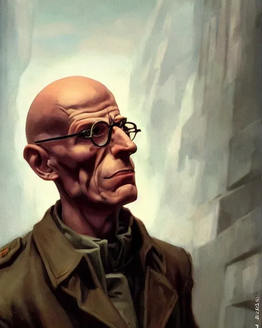 Prompt: michel foucault. 1 9 8 0 s dystopian soviet russia, propaganda screens. unreal engine, fantasy art by jesper ejsing. faithfully depicted facial expression, perfect anatomy global illumination, radiant light, detailed and intricate environment