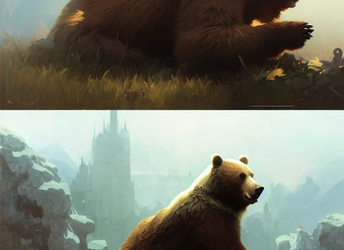 Image similar to a bear with a giant cannon in the back, elegant, technology, highly detailed, digital painting, artstation, concept art, smooth, sharp focus, illustration, art by krenz cushart and artem demura and alphonse mucha