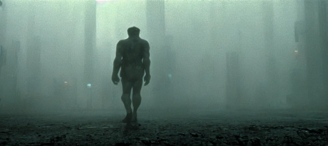 Image similar to an award winning photo of a lone bigfoot in a still from the movie blade runner ( 1 9 8 2 ), 4 k, high quality