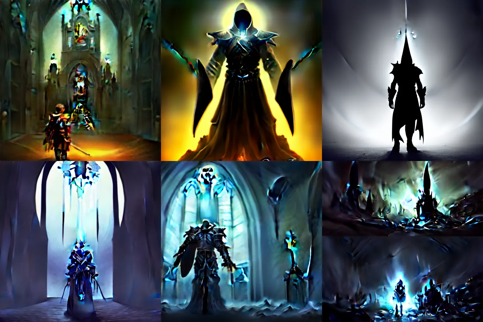Image similar to man lost in the darkness, good anatomy, fantasy knight, magic armor, servant of dark moth, magic eyes, digital art, concept art, best of 2023 on artstation style, simulation, structure, fine, wide angle, natural light, volumetric, behind is a great church of magic