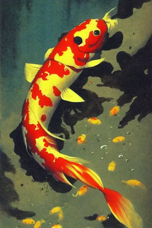 Prompt: a koi fish!!!! fighter robot by Frank Frazetta