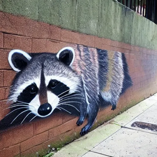 Prompt: raccoon street art,