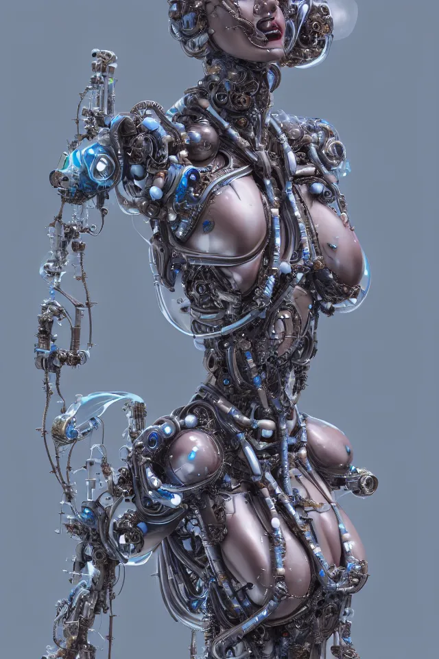 Prompt: statue venus, crystal and opal biomechanical, inflateble shapes, wearing epic bionic cyborg implants, masterpiece, intricate, biopunk futuristic wardrobe, vogue, highly detailed, artstation, concept art, background galaxy, cyberpunk, octane render