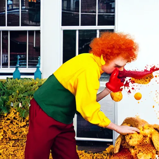 Image similar to ronald mcdonald puking vomiting