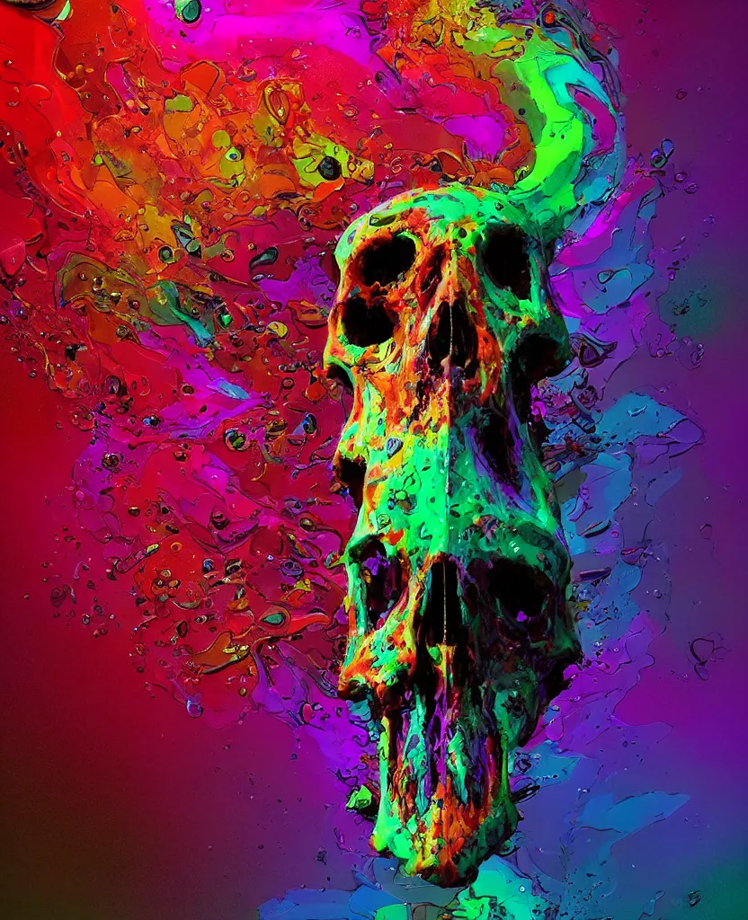 Prompt: colorful melting raven skull. ferrofluids, intricate abstract. intricate artwork. by Tooth Wu, wlop, beeple, dan mumford. octane render, trending on artstation, greg rutkowski very coherent symmetrical artwork. cinematic, hyper realism, high detail, octane render, 8k, depth of field, bokeh. iridescent accents