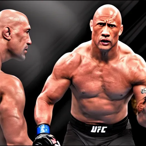 Image similar to dwayne the rock johnson fighting in the ufc, 4 k, photorealistic