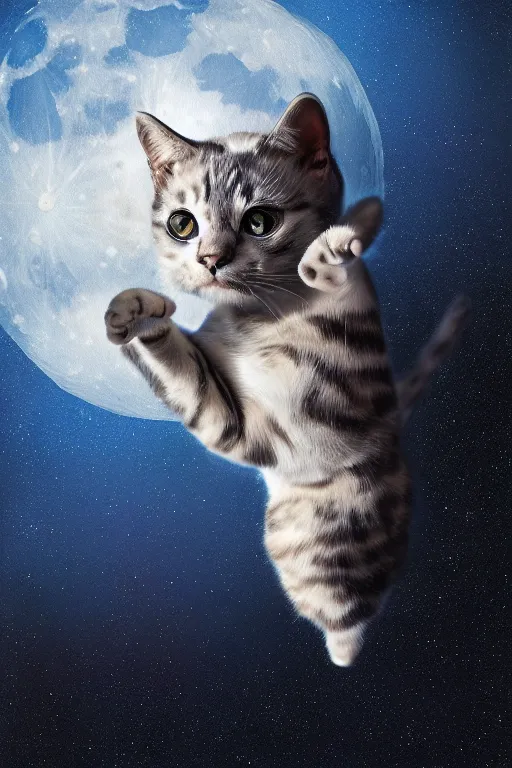 Prompt: cats in space suits place their cat flag on the moon, digital painting, realism, artstation, concept art, smooth, sharp focus, illustration, art by mike winklemann and matt schu