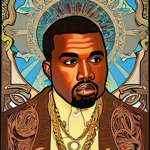Prompt: surprised Kanye West, painting by Alphonse Mucha