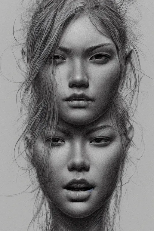 Image similar to female head portrait album cover hyper detailed concept art sheet crosshatch sketch illustration art style by Jonathan Wayshak and Toshihiro Egawa and Zdizslaw Beksinski and Artstation trending 8k