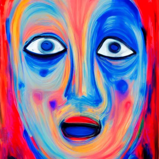 Prompt: chaotic abstract expressionism painting of a face, blue color palette,