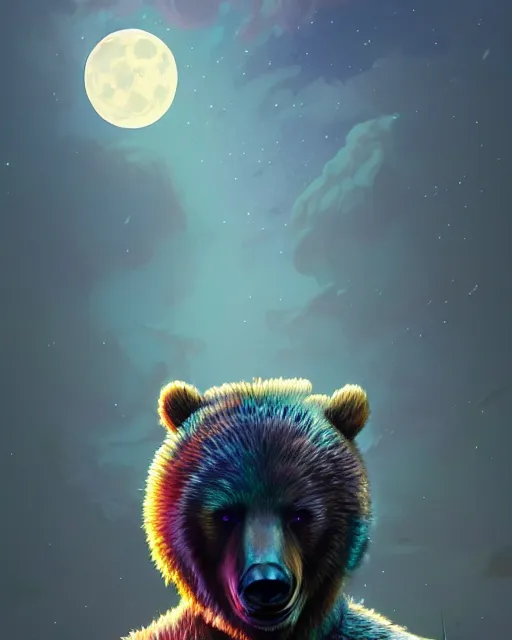 Prompt: highly detailed surreal vfx portrait of a metallic chromatic samurai bear in front of a full moon, stephen bliss, unreal engine, greg rutkowski, loish, rhads, beeple, makoto shinkai and lois van baarle, ilya kuvshinov, rossdraws, tom bagshaw, alphonse mucha, global illumination, detailed and intricate environment