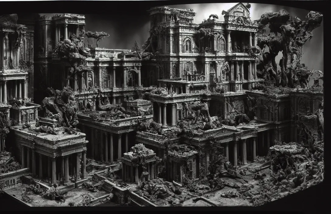 Prompt: the rules of proportion, scale, and perspective are disregarded paludarium intact flawless ambrotype from 4 k criterion collection remastered cinematography gory horror film, ominous lighting, evil theme wow photo realistic postprocessing divisionism first person perspectivephotograph by ansel adams