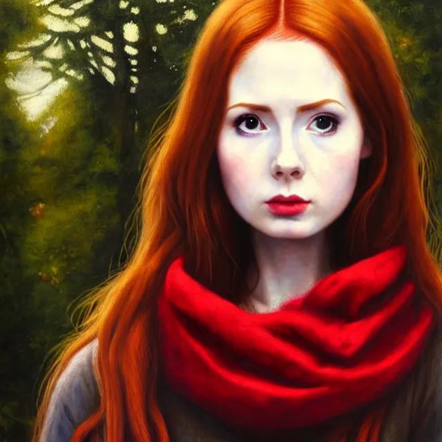 portrait of a girl on a red background. The triangle on the face