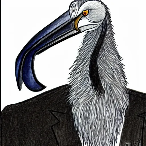 Image similar to sketch of a shoebill stork in suit