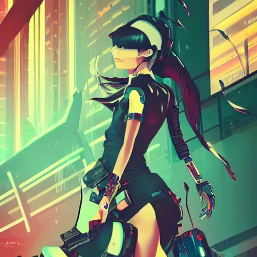 cyberpunk anime girl flip skateboard, sport, neonpunk,, Stable Diffusion