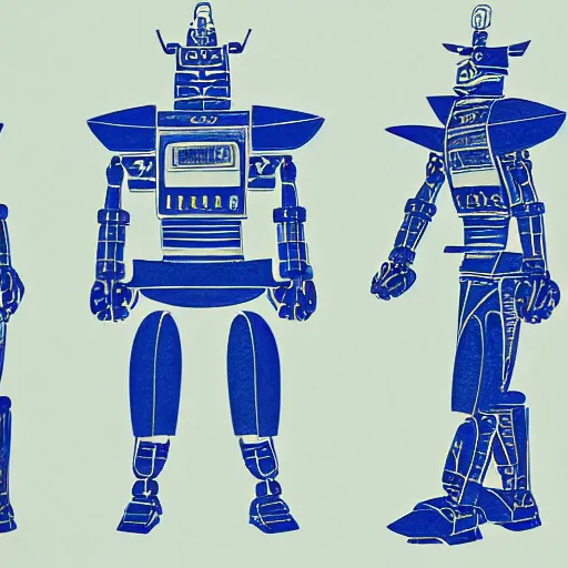 Image similar to blueprint of a robot samurai