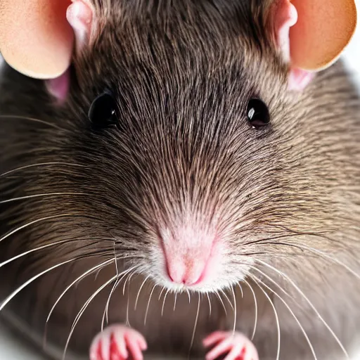 Image similar to professional studio portrait photograph of a domestic pet rat, agouti hooded, variegated, soft lighting, f/16