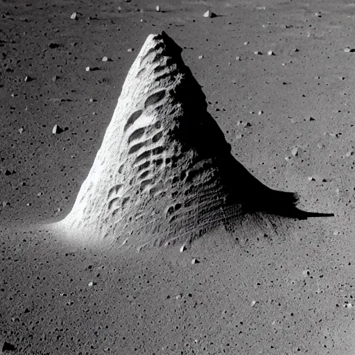 Image similar to a spiral tower of crystals and geodes found on the moon during the moon landing, geode spire spiralling out of a crater on the moon, astronauts posing in front of a crystal spiral tower on the moon