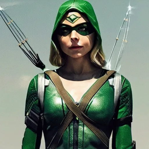 Prompt: film still of willa holland as an attractive female green arrow in the 2 0 1 7 film justice league, bleach blonde hair, focus - on - facial - details!!!!!!!!!!!!, minimal bodycon feminine costume, dramatic cinematic lighting, inspirational tone, suspenseful tone, promotional art