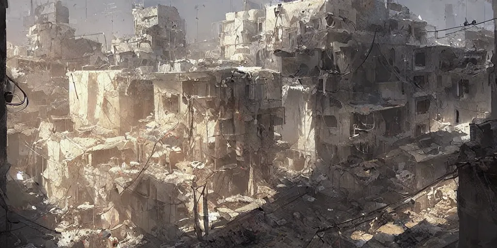 Image similar to beautiful syrian slums, concept art, for modern warfare, painted by greg rutkowski, highly detailed,