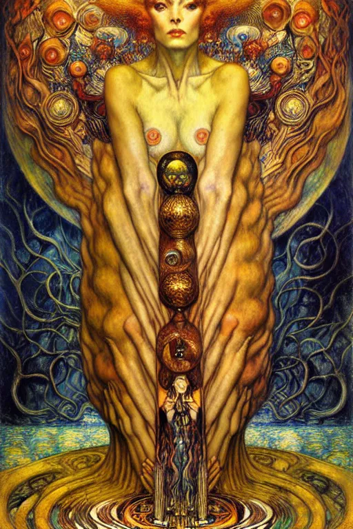 Image similar to Divine Chaos Engine by Karol Bak, Jean Delville, William Blake, Gustav Klimt, and Vincent Van Gogh, symbolist, visionary