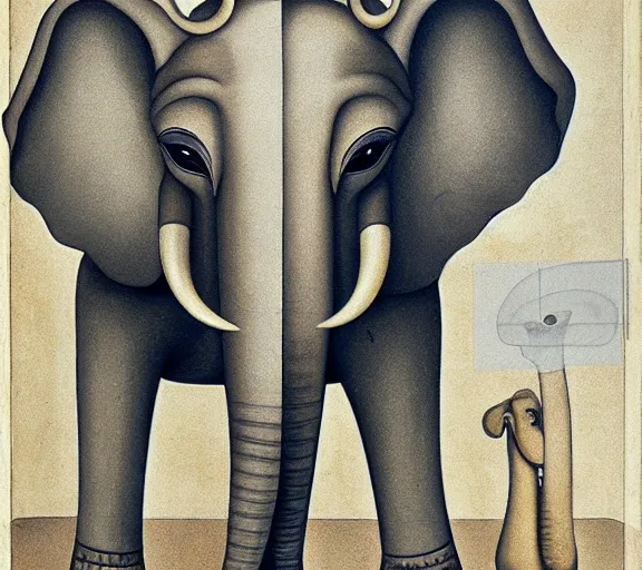 Image similar to elephant with four head by de chirico