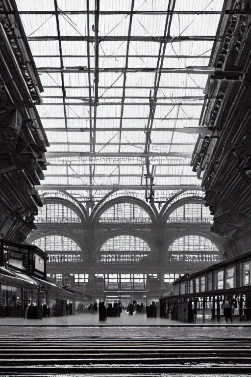 Image similar to a beautiful linocut print on paper of gare du nord interior, london, 8 k, frostbite 3 engine, cryengine, dof, trending on artstation, digital art, crepuscular ray, by gail brodholt