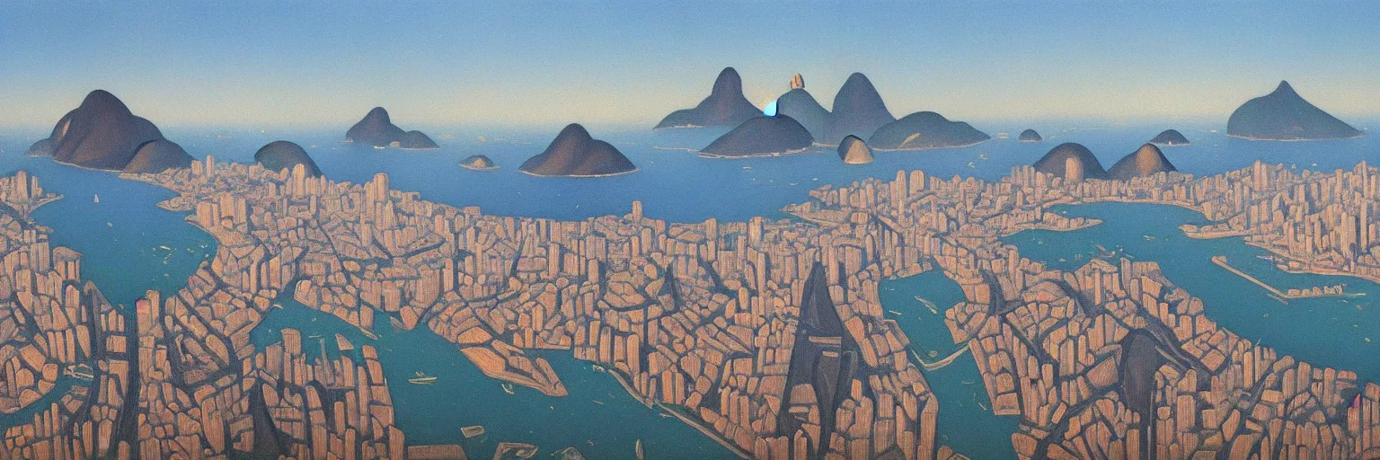 Image similar to rio de janeiro cityscape oil painting magritte