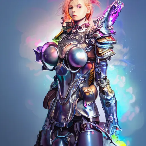 Image similar to studio portrait of lawful good colorful female holy mecha paladin absurdly beautiful, elegant, young sensual graceful woman, ultrafine hyperrealistic detailed face illustration by kim jung gi, irakli nadar, intricate linework, sharp focus, bright colors, matte, octopath traveler, final fantasy, unreal engine highly rendered, global illumination, radiant light, intricate environment