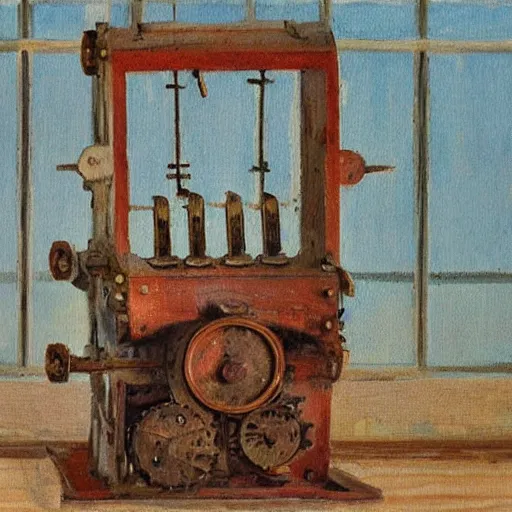 Prompt: an impressionistic painting of a wooden machine that is unrecognizable and hard to understand