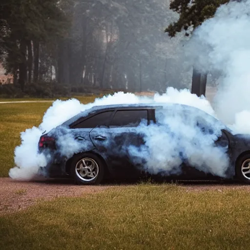 Prompt: a car covered by smoke