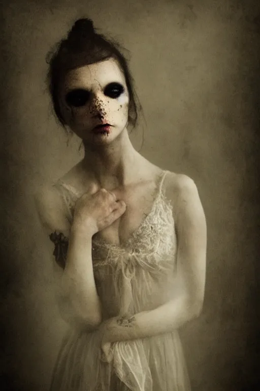 Image similar to dark ballerina, emil melmoth, portrait, concept art, deviantart, dark, 3 5 mm, chiaroscuro, surrealist, victorian, mist, dark