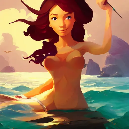 Image similar to painting mermaid treasure on sea of thieves game avatar hero smooth face median photoshop filter cutout vector, behance hd by jesper ejsing, by rhads, makoto shinkai and lois van baarle, ilya kuvshinov, rossdraws global illumination