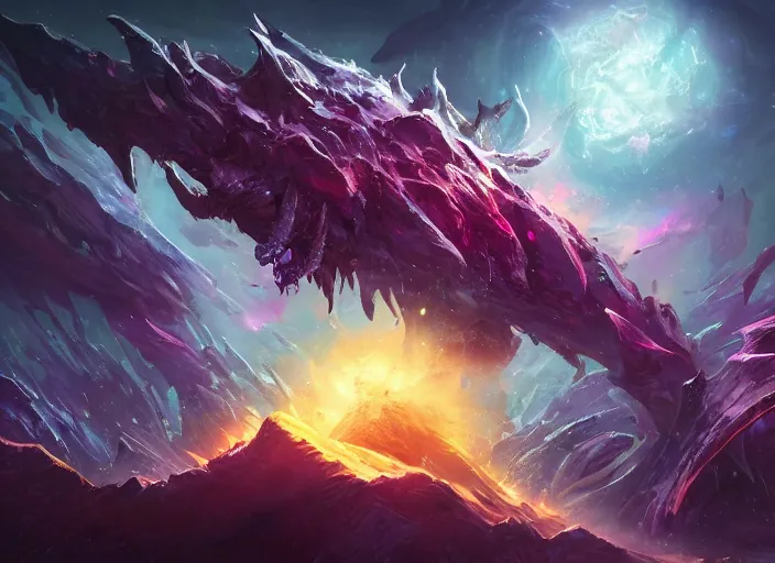 Image similar to cosmic beast devouring a star concept art, digital illustration, trending on artstation, intricate details, epic composition, sharp focus, 8 k uhd, masterpiece, league of legends splash art