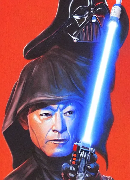 Prompt: exar kun, sith from star wars legends books, star wars portrait by tsuyoshi nagano art japanese, blue lightsaber!!