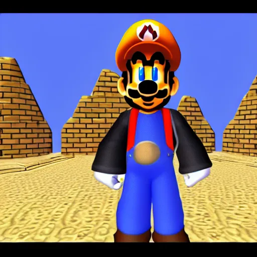 Prompt: an anthropomorphic black goat wizard in super mario 6 4, screenshot