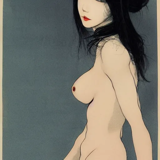 Prompt: Lee Jin-Eun by M. W. Kaluta, rule of thirds, seductive look, beautiful