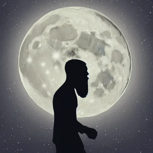 Image similar to man with a beard that reaches all the way to the moon and back