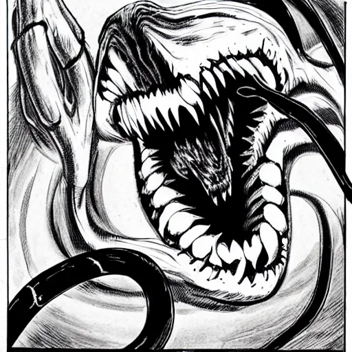 Prompt: venom drawn by junji ito