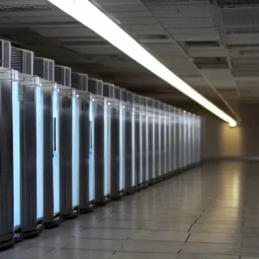 Prompt: an infinite hallway full of computer servers