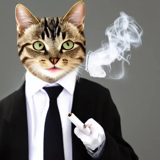 Prompt: 🐱 wearing a 👔, smoking a 🚬